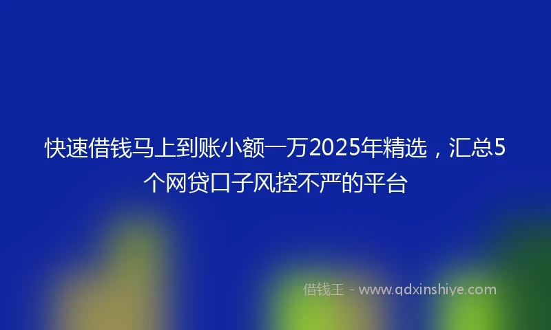 快速借钱马上到账小额一万2025年精选，汇总5个网贷口子风控不严的平台