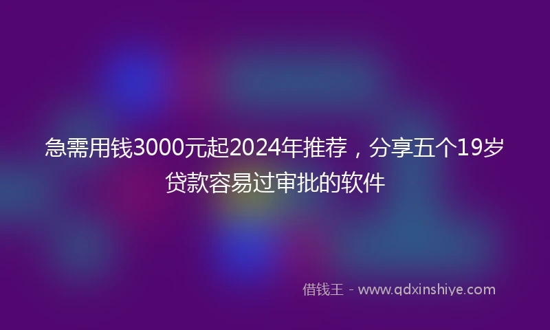 急需用钱3000元起2024年推荐，分享五个19岁贷款容易过审批的软件