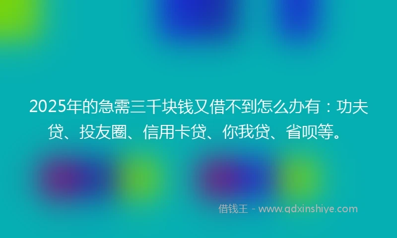 2025年的急需三千块钱又借不到怎么办有：功夫贷、投友圈、信用卡贷、你我贷、省呗等。