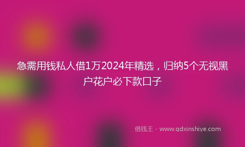 急需用钱私人借1万2024年精选，归纳5个无视黑户花户必下款口子