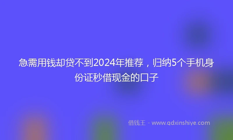 急需用钱却贷不到2024年推荐，归纳5个手机身份证秒借现金的口子
