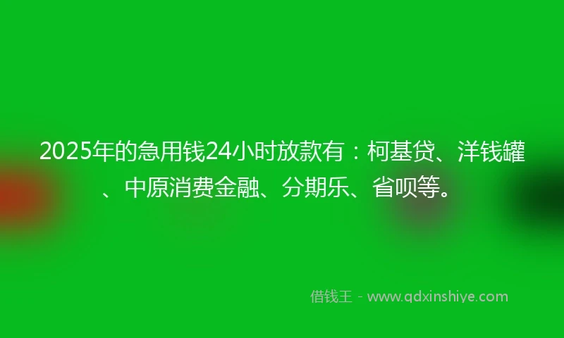 2025年的急用钱24小时放款有：柯基贷、洋钱罐、中原消费金融、分期乐、省呗等。