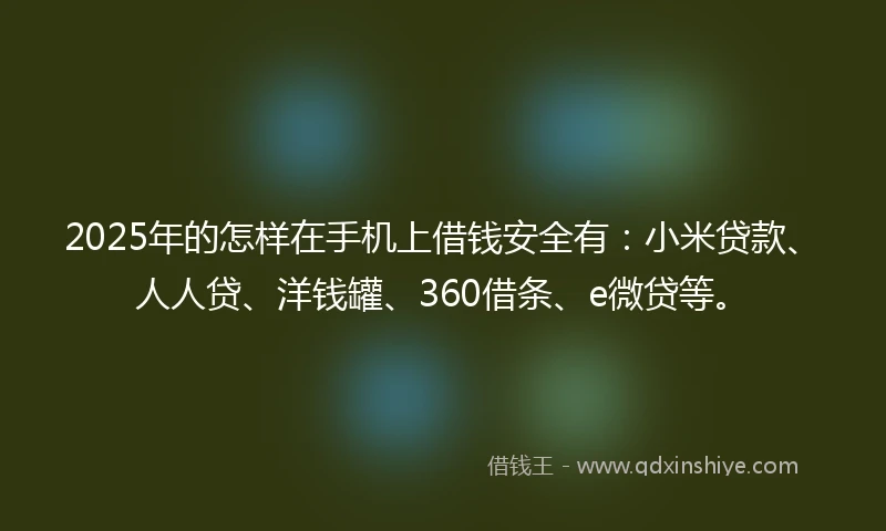 2025年的怎样在手机上借钱安全有：小米贷款、人人贷、洋钱罐、360借条、e微贷等。