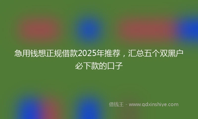 急用钱想正规借款2025年推荐，汇总五个双黑户必下款的口子
