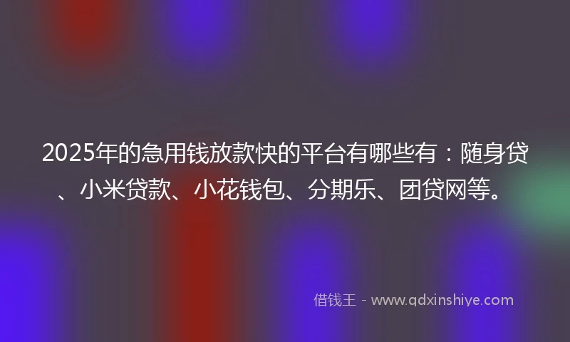 2025年的急用钱放款快的平台有哪些有：随身贷、小米贷款、小花钱包、分期乐、团贷网等。