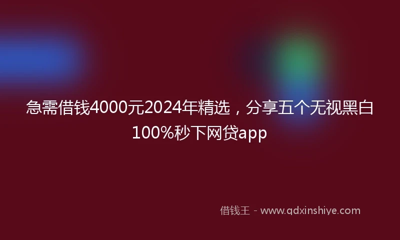 急需借钱4000元2024年精选，分享五个无视黑白100%秒下网贷app