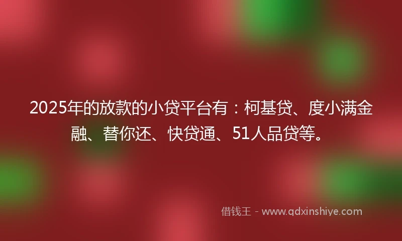 2025年的放款的小贷平台有：柯基贷、度小满金融、替你还、快贷通、51人品贷等。