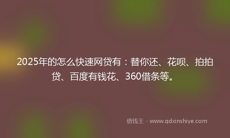 2025年的怎么快速网贷有：替你还、花呗、拍拍贷、百度有钱花、360借条等。
