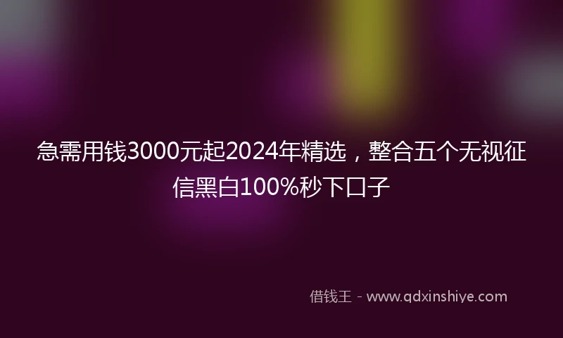 急需用钱3000元起2024年精选，整合五个无视征信黑白100%秒下口子