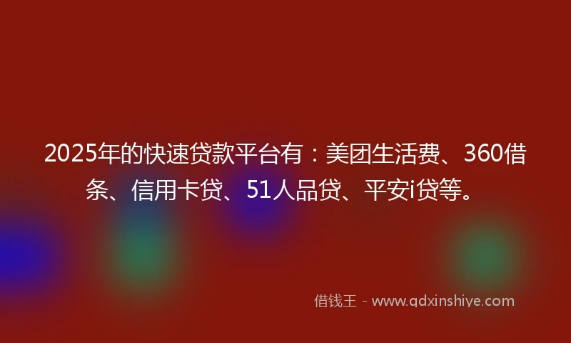 2025年的快速贷款平台有：美团生活费、360借条、信用卡贷、51人品贷、平安i贷等。