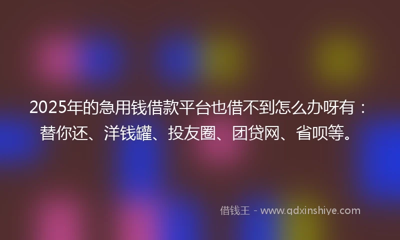 2025年的急用钱借款平台也借不到怎么办呀有：替你还、洋钱罐、投友圈、团贷网、省呗等。