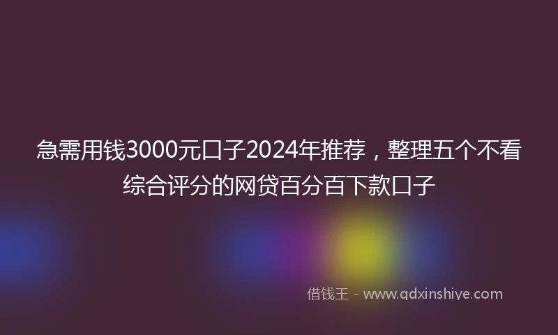急需用钱3000元口子2024年推荐，整理五个不看综合评分的网贷百分百下款口子