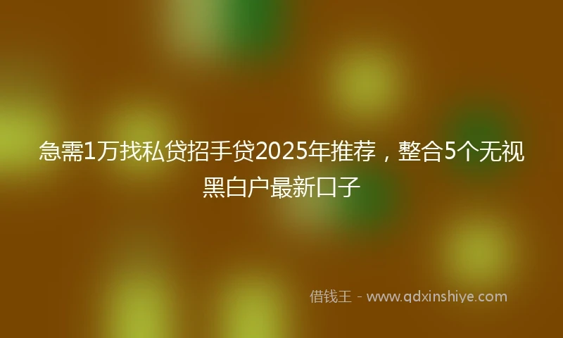 急需1万找私贷招手贷2025年推荐，整合5个无视黑白户最新口子