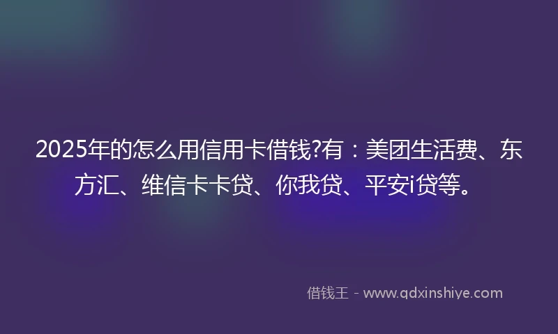 2025年的怎么用信用卡借钱?有：美团生活费、东方汇、维信卡卡贷、你我贷、平安i贷等。