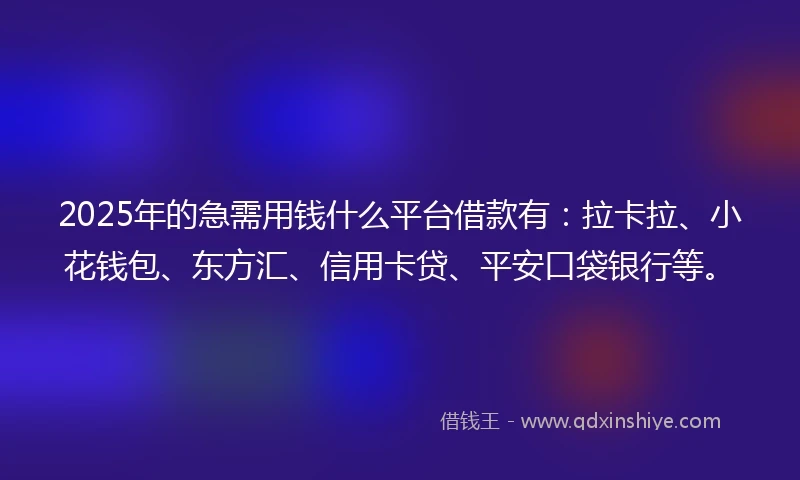 2025年的急需用钱什么平台借款有：拉卡拉、小花钱包、东方汇、信用卡贷、平安口袋银行等。