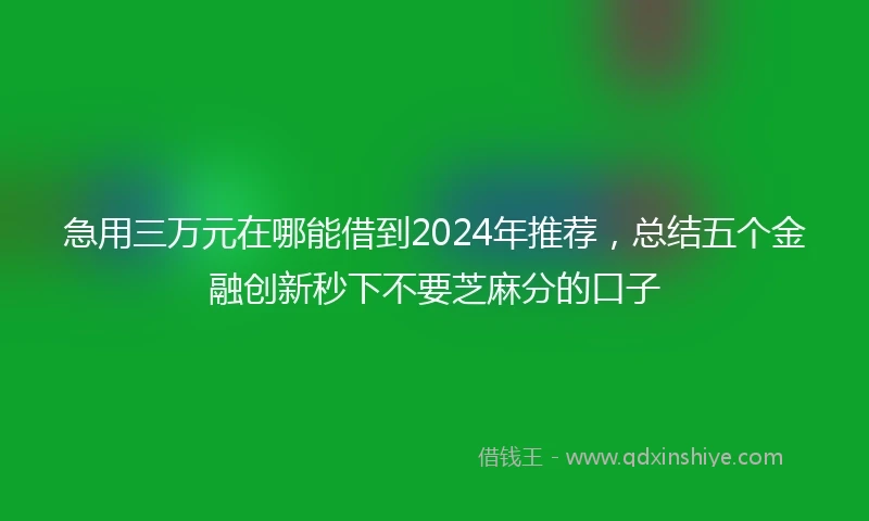 急用三万元在哪能借到2024年推荐，总结五个金融创新秒下不要芝麻分的口子