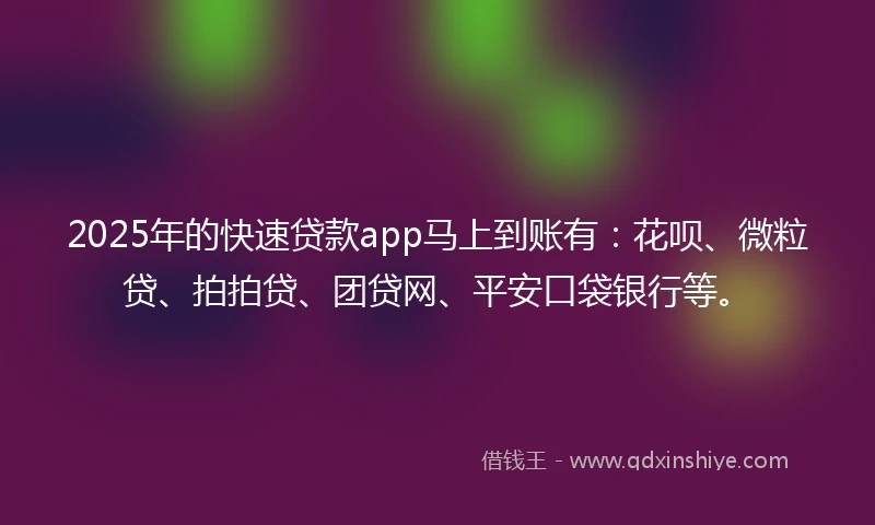 2025年的快速贷款app马上到账有：花呗、微粒贷、拍拍贷、团贷网、平安口袋银行等。
