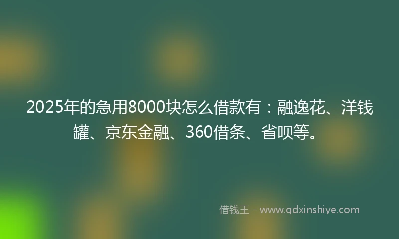 2025年的急用8000块怎么借款有：融逸花、洋钱罐、京东金融、360借条、省呗等。