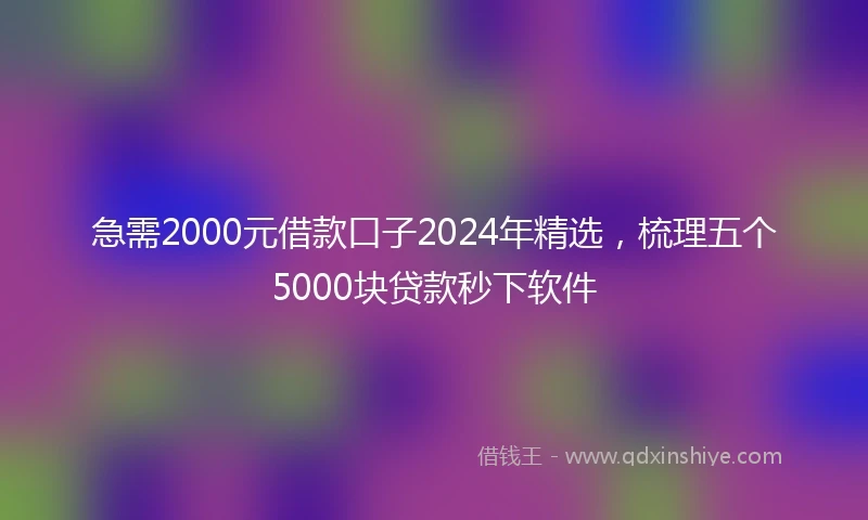 急需2000元借款口子2024年精选,梳理五个5000块贷款秒下软件
