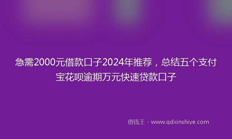 急需2000元借款口子2024年推荐，总结五个支付宝花呗逾期万元快速贷款口子