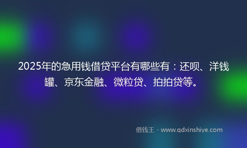 2025年的急用钱借贷平台有哪些有：还呗、洋钱罐、京东金融、微粒贷、拍拍贷等。