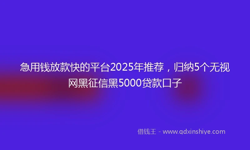 急用钱放款快的平台2025年推荐，归纳5个无视网黑征信黑5000贷款口子