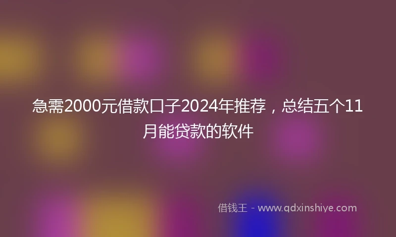 急需2000元借款口子2024年推荐，总结五个11月能贷款的软件