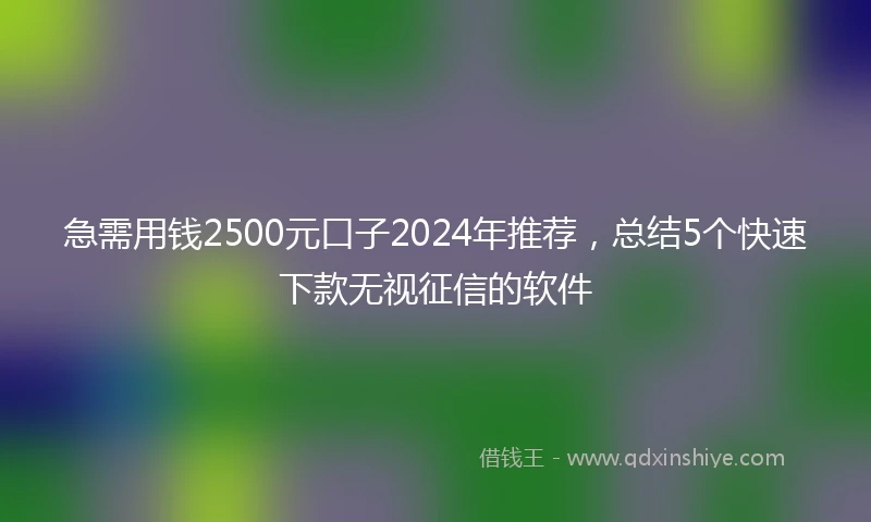 急需用钱2500元口子2024年推荐，总结5个快速下款无视征信的软件