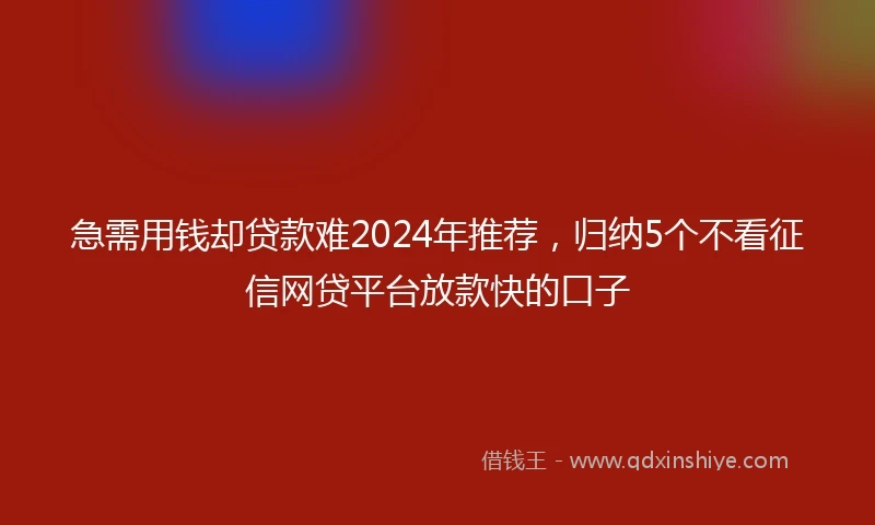 急需用钱却贷款难2024年推荐，归纳5个不看征信网贷平台放款快的口子