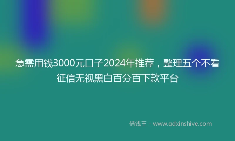 急需用钱3000元口子2024年推荐，整理五个不看征信无视黑白百分百下款平台