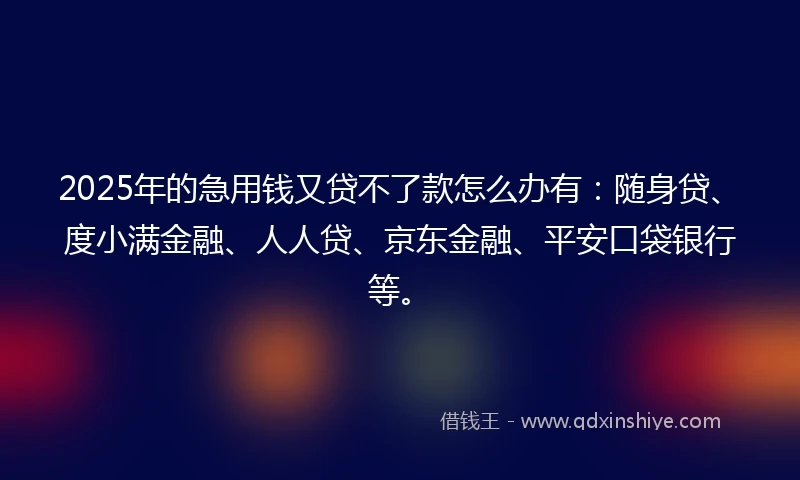 2025年的急用钱又贷不了款怎么办有：随身贷、度小满金融、人人贷、京东金融、平安口袋银行等。