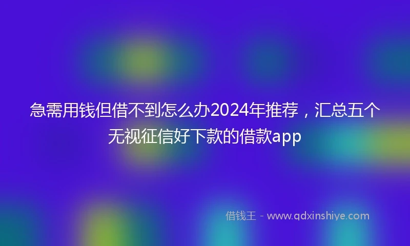 急需用钱但借不到怎么办2024年推荐，汇总五个无视征信好下款的借款app