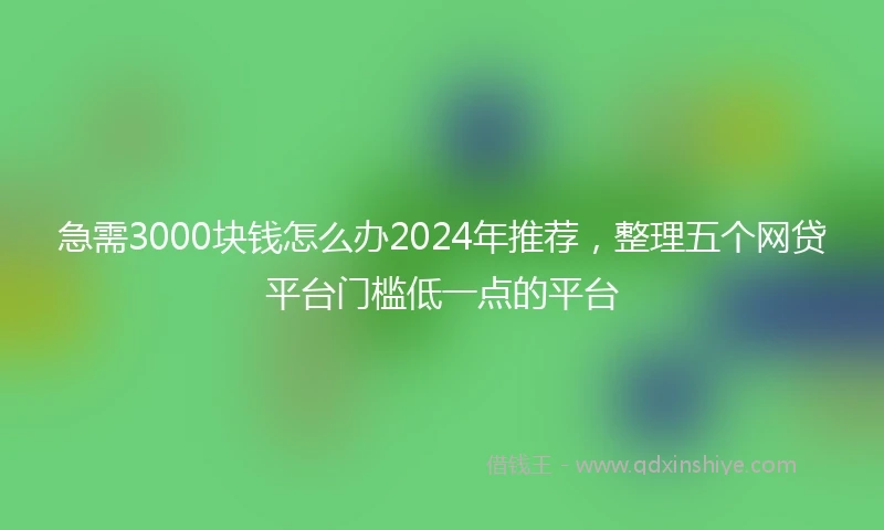 急需3000块钱怎么办2024年推荐，整理五个网贷平台门槛低一点的平台