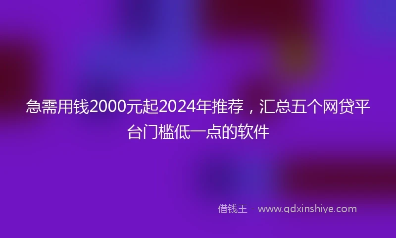 急需用钱2000元起2024年推荐，汇总五个网贷平台门槛低一点的软件