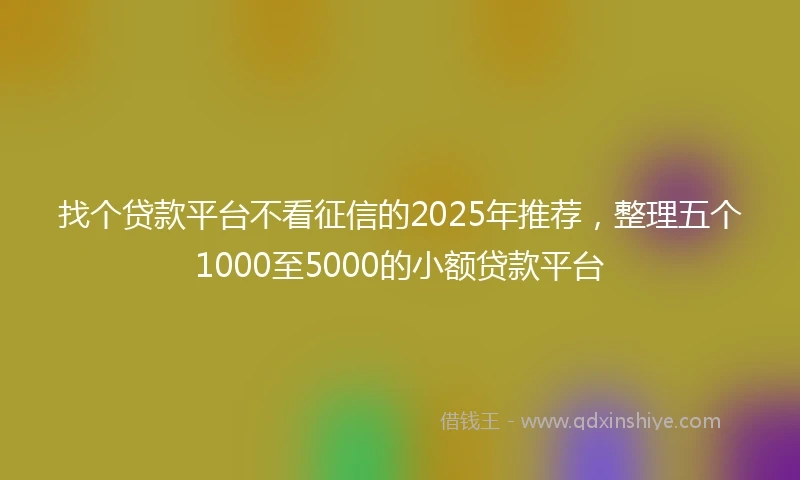 找个贷款平台不看征信的2025年推荐，整理五个1000至5000的小额贷款平台