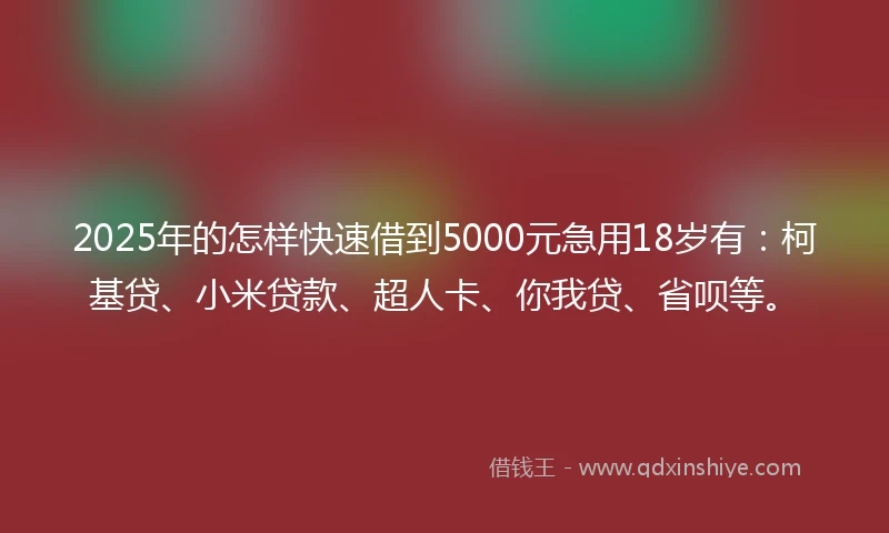 2025年的怎样快速借到5000元急用18岁有：柯基贷、小米贷款、超人卡、你我贷、省呗等。