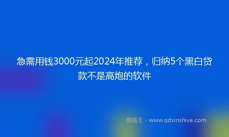 急需用钱3000元起2024年推荐，归纳5个黑白贷款不是高炮的软件