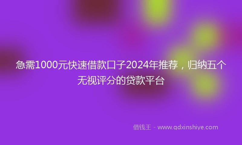 急需1000元快速借款口子2024年推荐，归纳五个无视评分的贷款平台