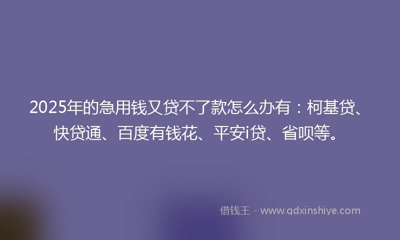 2025年的急用钱又贷不了款怎么办有：柯基贷、快贷通、百度有钱花、平安i贷、省呗等。