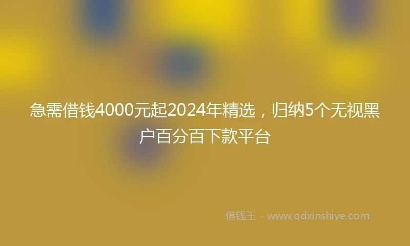 急需借钱4000元起2024年精选，归纳5个无视黑户百分百下款平台