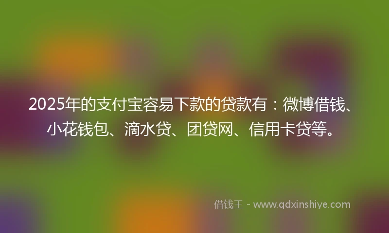 2025年的支付宝容易下款的贷款有：微博借钱、小花钱包、滴水贷、团贷网、信用卡贷等。