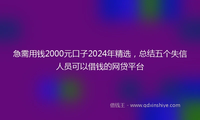 急需用钱2000元口子2024年精选，总结五个失信人员可以借钱的网贷平台
