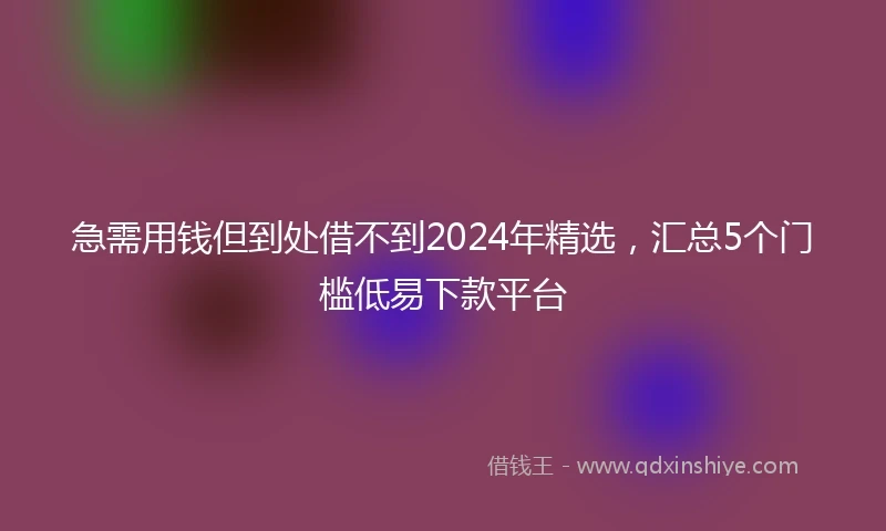 急需用钱但到处借不到2024年精选，汇总5个门槛低易下款平台