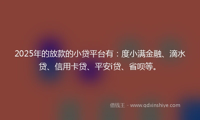2025年的放款的小贷平台有:度小满金融、滴水贷、信用卡贷、平安i贷、省呗等。