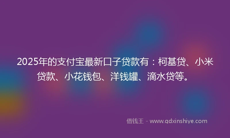2025年的支付宝最新口子贷款有：柯基贷、小米贷款、小花钱包、洋钱罐、滴水贷等。