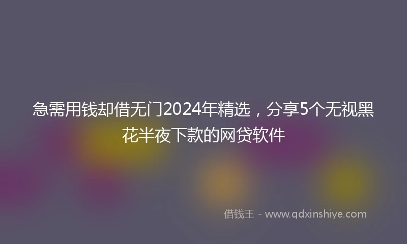 急需用钱却借无门2024年精选，分享5个无视黑花半夜下款的网贷软件