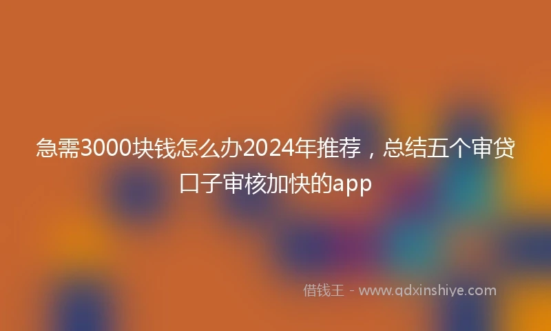 急需3000块钱怎么办2024年推荐,总结五个审贷口子审核加快的app