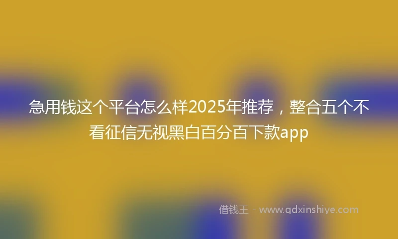 急用钱这个平台怎么样2025年推荐，整合五个不看征信无视黑白百分百下款app