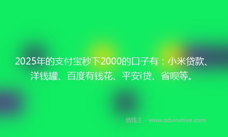 2025年的支付宝秒下2000的口子有：小米贷款、洋钱罐、百度有钱花、平安i贷、省呗等。