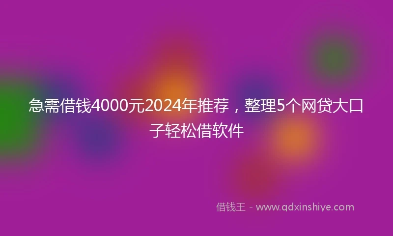 急需借钱4000元2024年推荐，整理5个网贷大口子轻松借软件